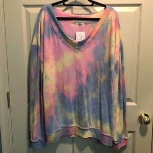 NWT 3X Adora wide v-neck tie dye long sleeve top